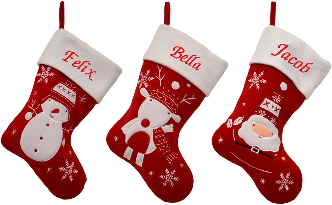 D3 Personalised Embroidered Luxury Deluxe Christmas Stockings (Reindeer)
