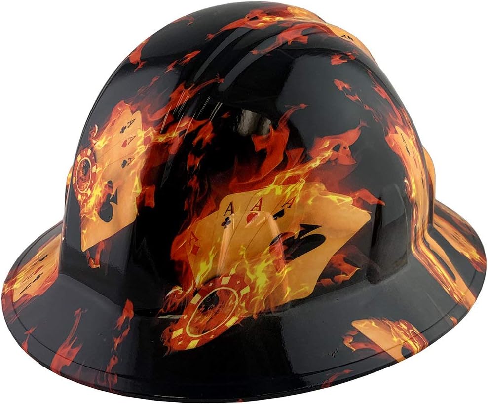 Hydrographic Full Brim Hard Hats with 6 Point Suspension - Flame Theme (Flaming Dice Pink)