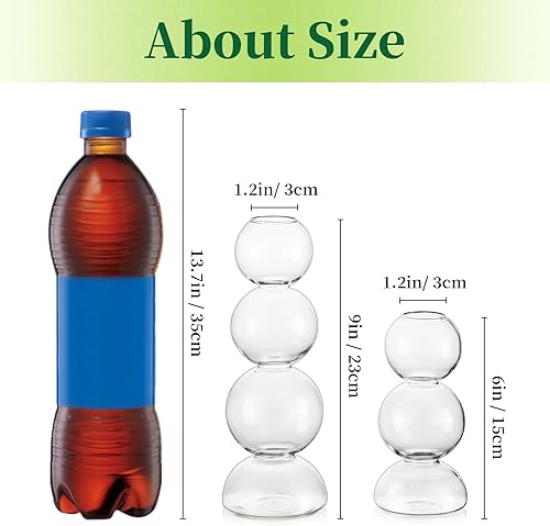 Miniatura 5 de Hewory - Floreros de burbujas de vidrio para flores, 2 piezas transparentes y únicos jarrones de flores individuales para centros de mesa, jarrón