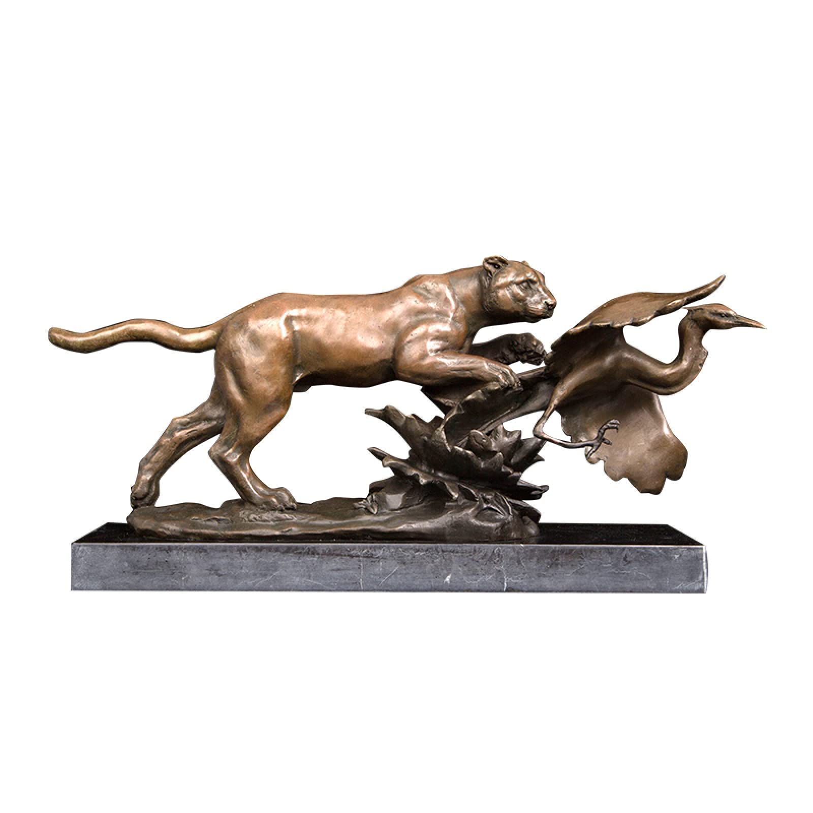 HIHELO Estatuas decoración Bronce fundición Leopardo Caza pájaro Presa Estatua Animal Escultura