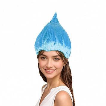 TINAYAUE Funny Troll Wig Hat Adult Colorful Elf Fairy Clown Comic Cosplay Wig Pointy Synthetic Hair Cap Festival Party Christmas Halloween Costume Accessories Blue