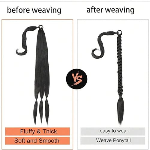 Miniatura 4 de AFOLA Extensión de cola de caballo larga trenzada con banda para el cabello, extensiones de cabello lacio envolvente, extensión de cola de caballo