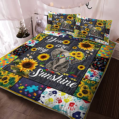 Bedmust Sunflower Quilt Set King Size You Are My Sunshine Elephant Bedspread Soft Lightweight Breathable Summer Comforter Coverlet Sets #TOP9
