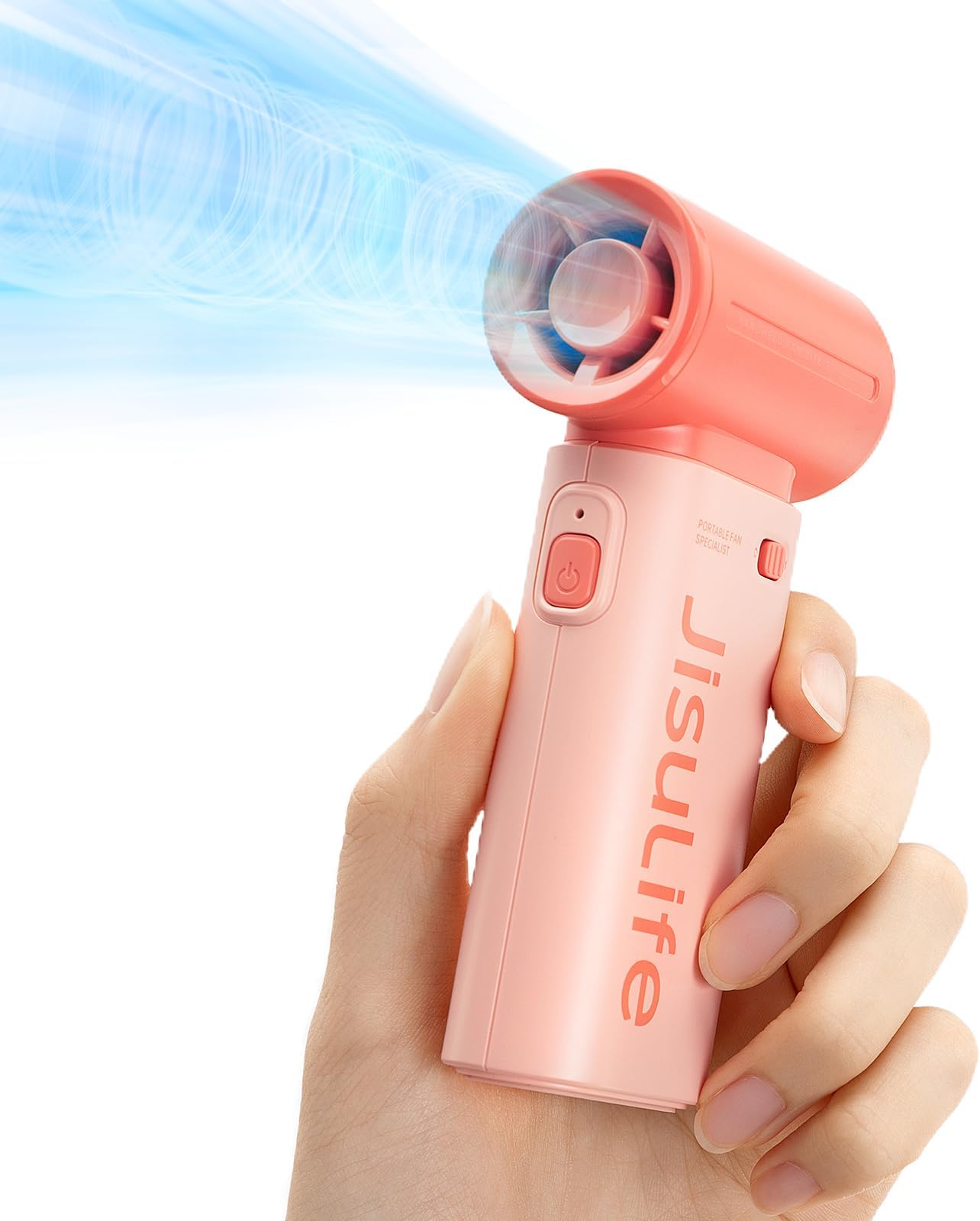 JISULIFE Portable Handheld Fan, Mini USB Rechargeable [18H Max Cooling Time], 5000mAh Small Battery Personal Makeup/Eyelash Fan, Pocket Fan with 5 Speeds for Women Men Travel Camping Outdoor Pink