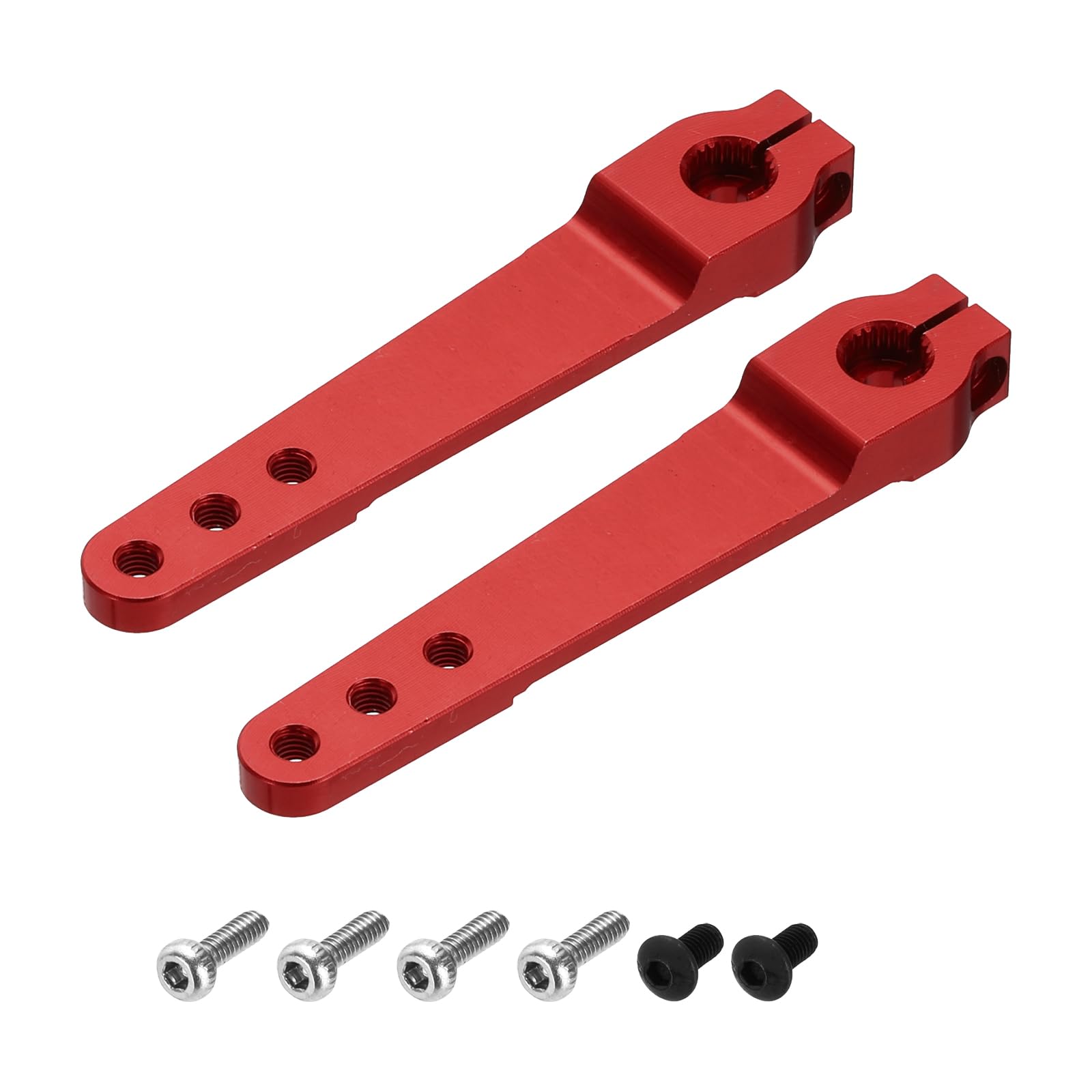 sourcing map 2 Pcs Aluminum Servo Horn Long 25T Steering Arm 63mm Length Red Suitable for DIY RC Car/Boat/Airplanes Boat Model Accessories
