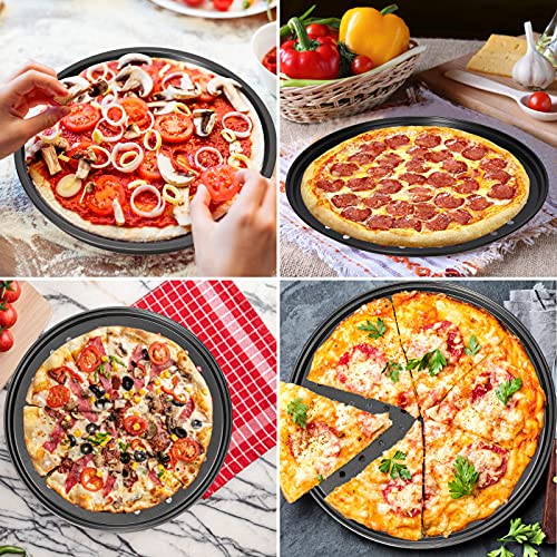 2 Pack Pizza Pan Round Pizza Board + Pizza Cutter + Pizza Slicer 12.5" Carbon Steel Pizza Baking Pan Non-Stick Cake Pizza Crisper Server Tray Stand For Home Kitchen Oven Restaurant Pizza Bakeware #TOP6