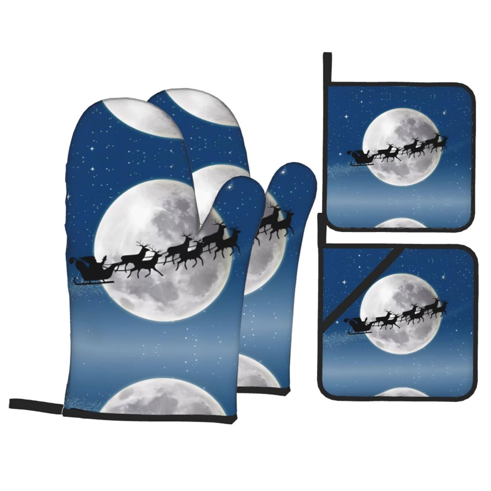 WHJSHOP Christmas deer Prints Kitchen Baking Throw Set with Heat Resistance, Waterproof Oven Mitts & Pot Holders for Cooking, Grilling & Handling Hot Dishes