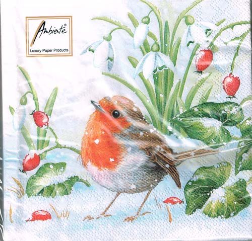 Cocktail Decoupage Napkin - Christmas Robins White - Napkin Shop - View #2