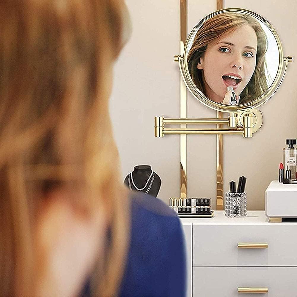 Vanity Mirror, Wall Mounted Makeup with 10X Magnification, 8 Inch Double Sided Magnifying, Cosmetic Shaving for Bathroom Gold