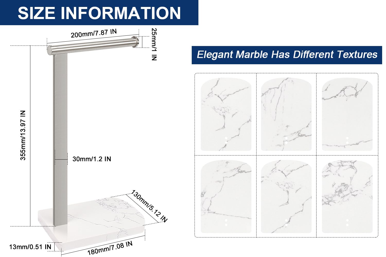 NearMoon Hand Towel Holder with Balanced Marble Base - Image 2