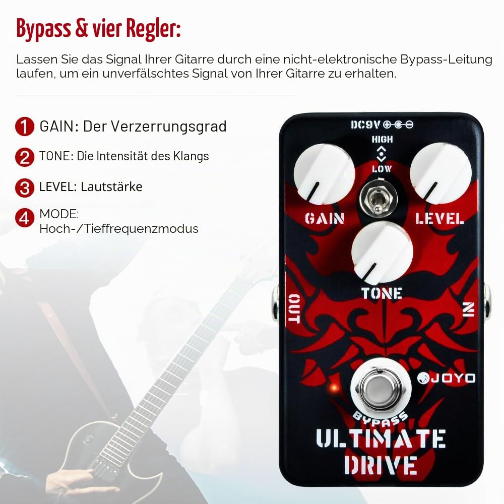 JOYO Ultimate Drive Overdrive Distortion Pedal Reichhaltiger Overdrive für E-Gitarre mit Bypass (JF-02)