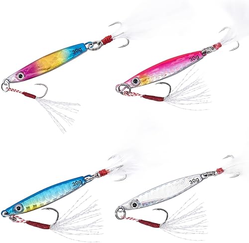 Goture Plantillas de pesca, plantilla vertical de plomo para agua salada, señuelos de jigging de colores 3D, señuelos de pesca con gancho de