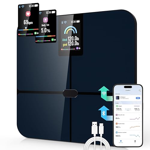 Miniatura 1 de Báscula WiFi inteligente para peso corporal y porcentaje de grasa, báscula de peso Bluetooth con aplicación Báscula digital de baño, recargable,