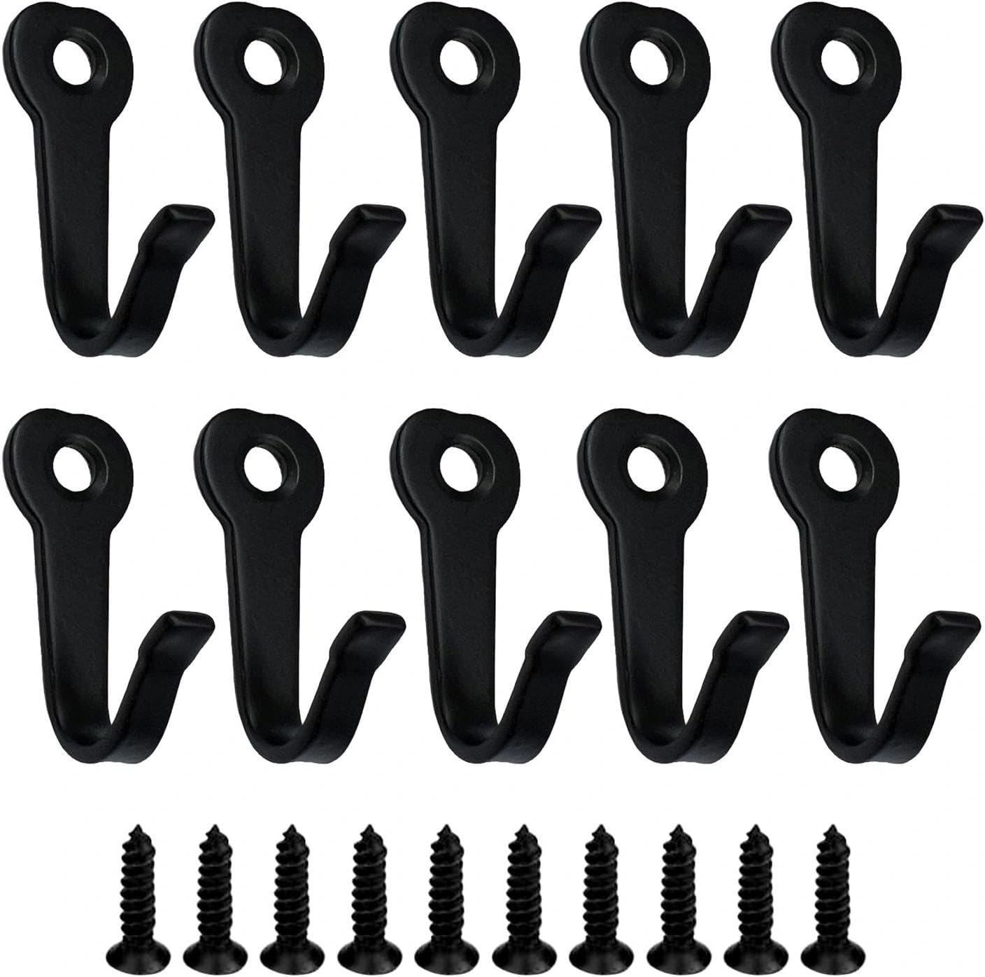 10 Pcs Coat Hooks, Single Hanger with 10 Screws, Rustproof Wall Mounts, Retro Single Coat Hanger, Iron Picture Pegs, Black Hangers for Bathroom Kitchen Garage Towel Hat Key