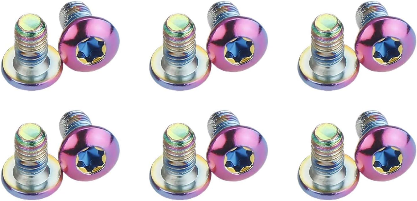 12PCS M5 x 9mm Water Bottle Cage Bolts, T25 Torx Head Bicycle Screws, Lightweight Alloy Steel Bike Bolts for Road Bike, MTB, Mountain & Commuter Cycling(Rainbow)
