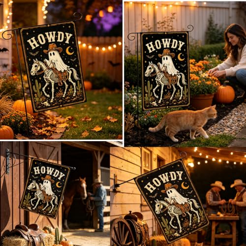 DIMIDIUM Halloween Garden Flag Western Cowboy Ghost Yard Decor 12x18" - image 4