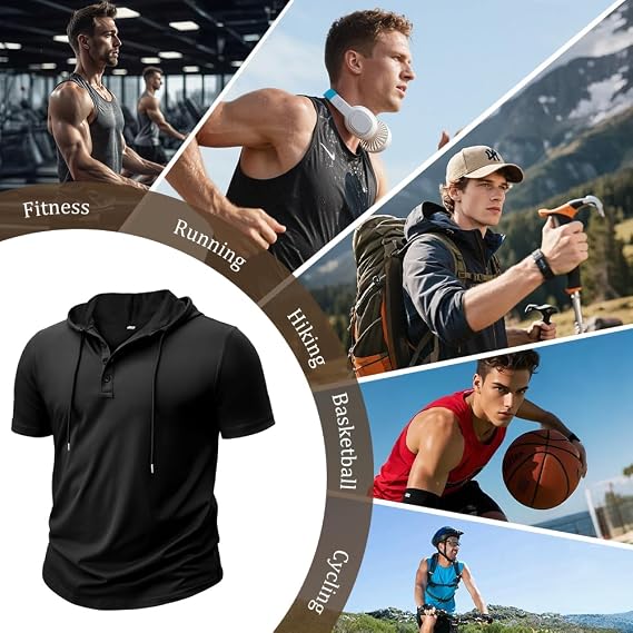 Men Athletic Short Sleeve Hoodie Sport Sweatshirts Hoodies Solid Hooded T Shirts Short Sleeve Summer Casual Athletic Pullover Tops Workout Tees Workout Gym Pullover Hooded
