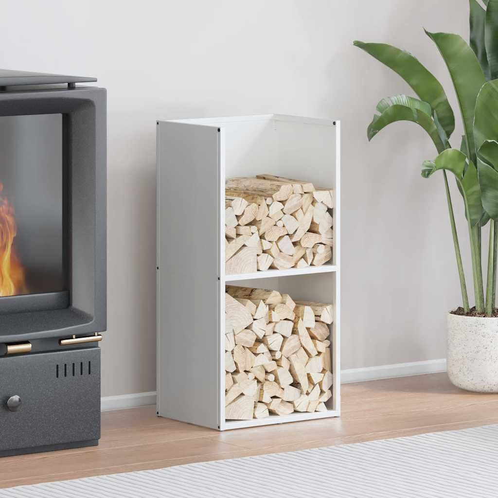 Brennholzregal Weiß aus kaltgewalztem Stahl 40 x 30 x 80 cm, feuerholz und kaminholz Lagerung, holzregal mit 60 kg Tragkraft für Innenbereich, kamin und ofen