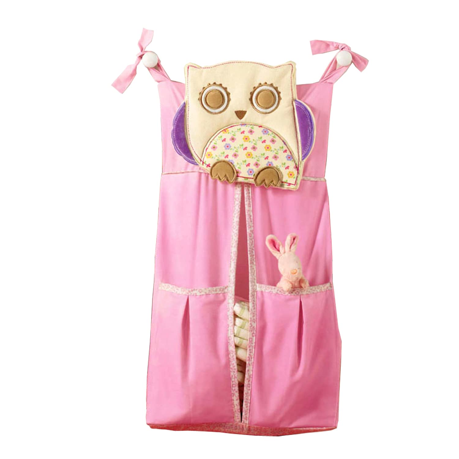 Diaper Stacker, Cow Monkey Owl Baby Diaper Hanging Bag (Pink owl)-image-48