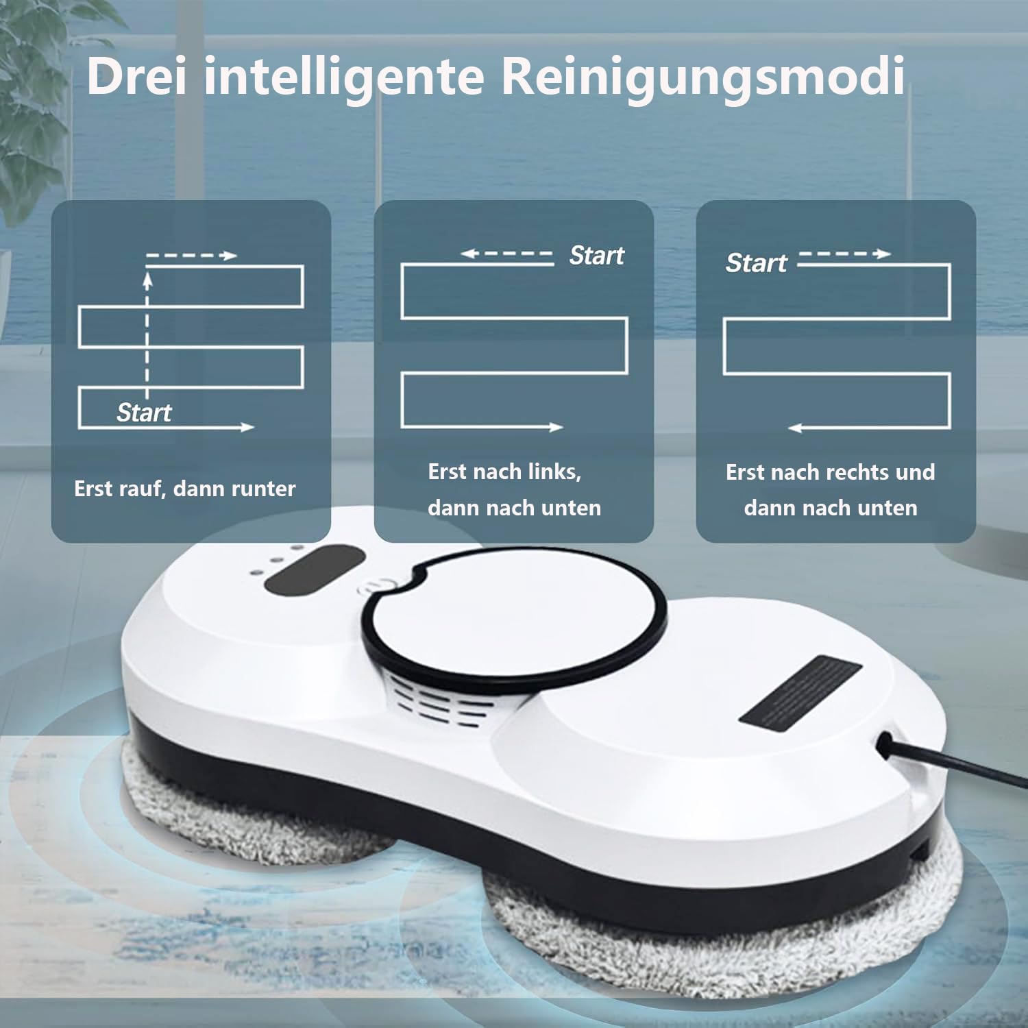 Fensterputzroboter mit Sprühfunktion, 5600 Pa Elektrischer Fensterreiniger, 3 Reinigungsmodi, Smart Navigation, Fernbedienung, streifenfreie Glaskantenerkennung