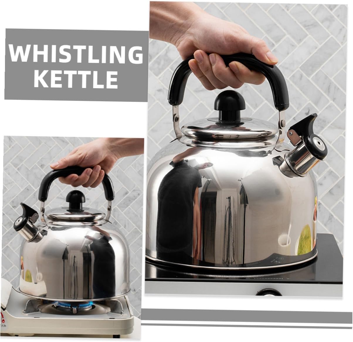 Whistling Stainless Steel Tea Kettle for Stove Top, 5l Mirror Polished Hot Water Kettle for Gas and Induction Cookers, Household Kitchen Teapot Accessory