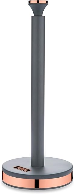 Tower T826133GRY Cavaletto Towel Pole Kitchen Roll Holder with Soft Underliner, Grey and Rose Gold