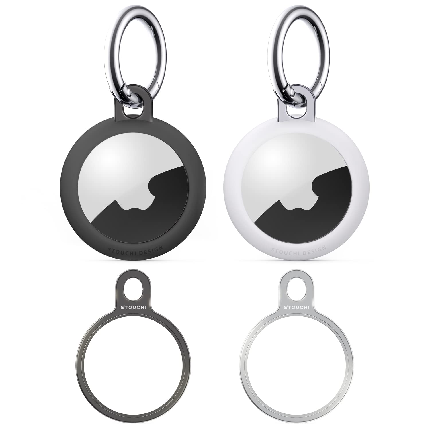 Stouchi 2 Packs Airtag Holder Key Ring with Soft TPU Case Stainless Steel