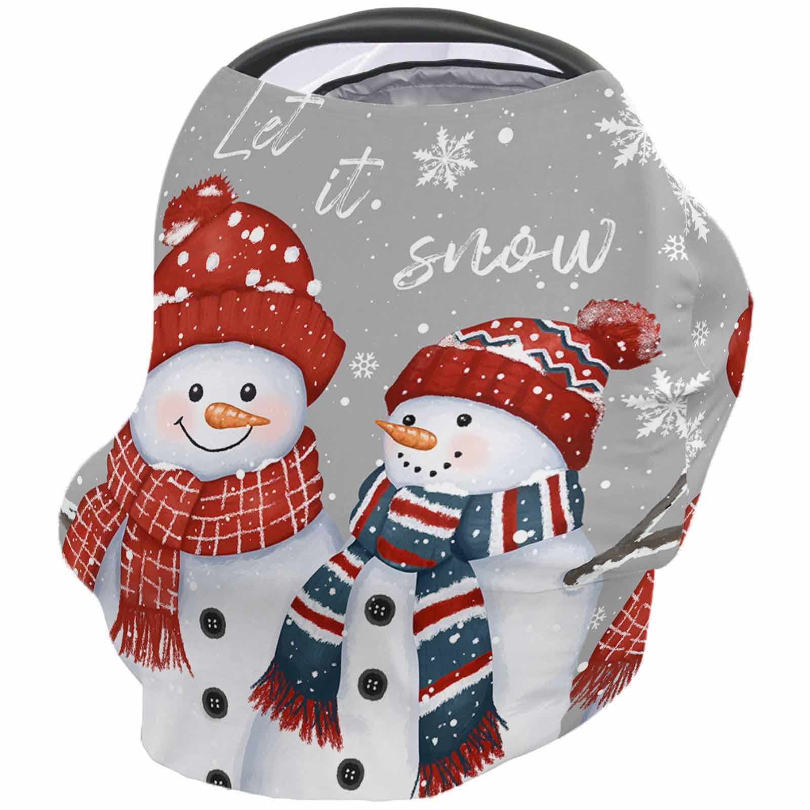 Nursing Cover for Breastfeeding Scarf, Christmas Snowman Winter Snowflakes Grey Baby Car Covers Super Soft Multi Use for Canopy Shopping Cart Cover Blanket Stroller Cover
