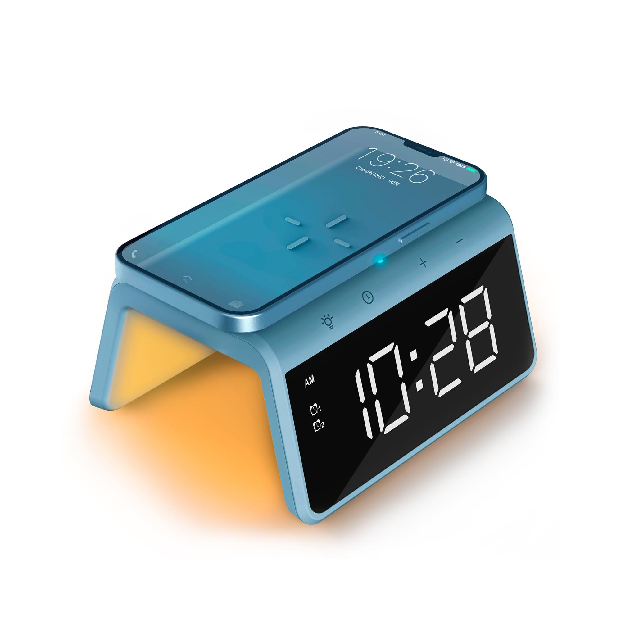 Caliber Cyfrowy budzik ze światłem, ściemniany wyświetlacz, podwójny alarm i stacja ładująca Quick Charge, dla dzieci i osób śpiących głęboko, głośny alarm, zegar cyfrowy