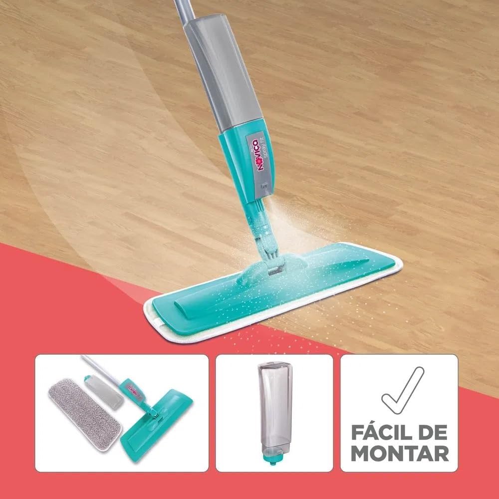 Noviça - Mop Spray Fit e Tecido de Microfibra para Limpeza Rápida, Cabo Articulado e Reservatório Plástico para Inserção do Produto de Limpeza, Bettanin
