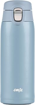 Emsa N21518 Travel Mug Light Insulated Mug | Capacity 0.4 L | Extra Slim Format | Lightweight | Stainless Steel | Folding Closure System | 100% Leak-proof | 8 Hours Hot / 16 Hours Cold | BPA-Free |