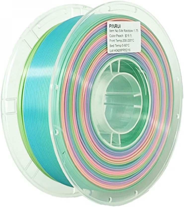 5-Color Rainbow PLA Filament 1.75mm 1KG - Loop Gradient, Silk Shiny Finish, Vibrant 3D Printer Consumables
