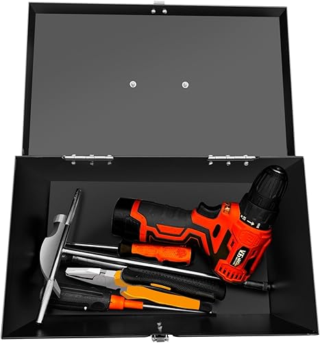 Miniatura 4 de Pequeña caja de herramientas de metal de acero, caja de almacenamiento con cerradura para almacenar artículos valiosos, documentos de oficina,