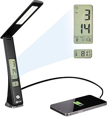 Prevention by OttLite LED Task Adjustable Lamp with Digital Display - Designed to Reduce Eyestrain - Adjustable Neck, 3 Color Modes & USB Charging - Crafting, Office Work, Reading & Studying