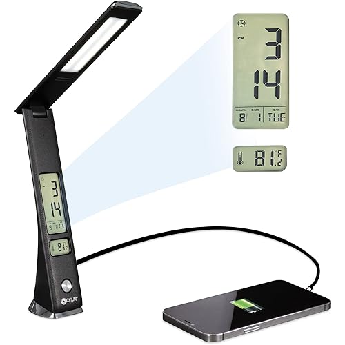 Prevention by OttLite LED Task Adjustable Lamp with Digital Display - Designed to Reduce Eyestrain - Adjustable Neck, 3 Color Modes & USB Charging - Crafting, Office Work, Reading & Studying