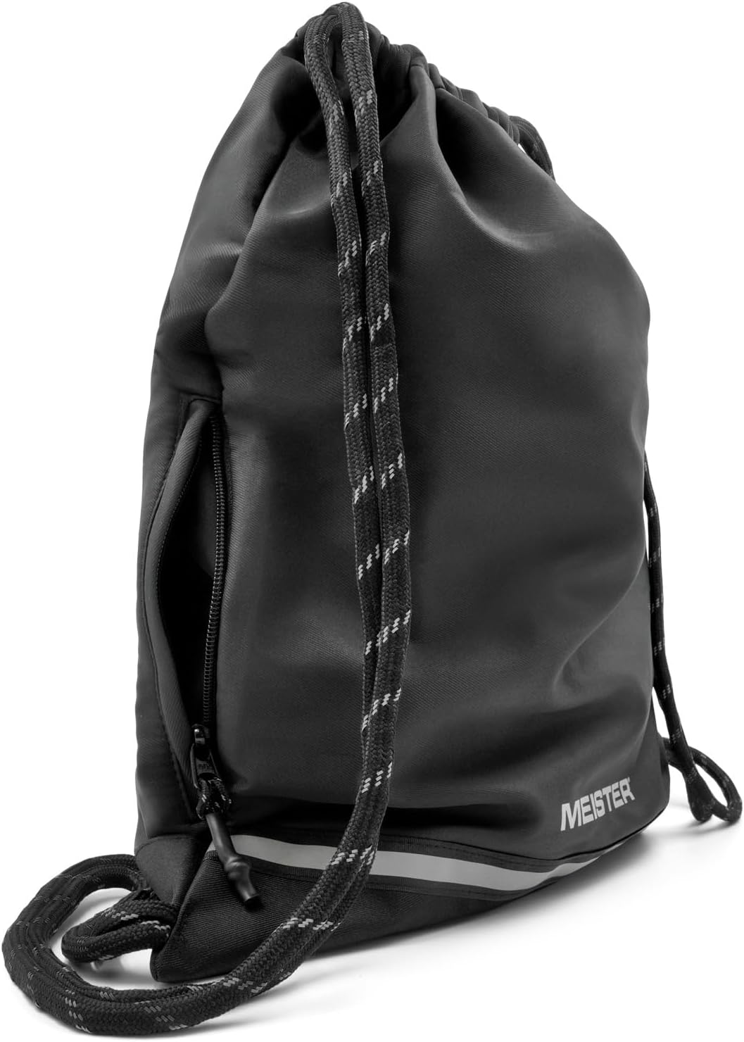 Meister XL Drawstring Backpack - Waterproof Gym Sackpack - Black/Reflective