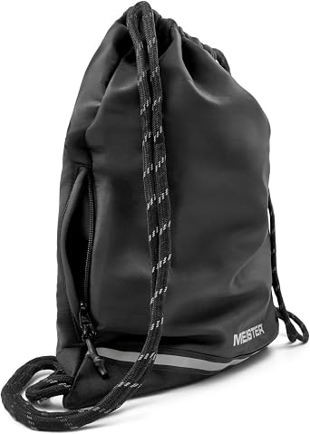 Meister XL Drawstring Backpack - Waterproof Gym Sackpack - Black/Reflective | Overbuilt and oversized string bag for athletes, reflective for night visibility, features external & internal stash pockets