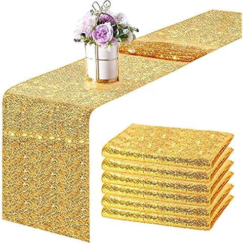 6Pcs 12x108in Sequin Table Runners (Gold) Cover