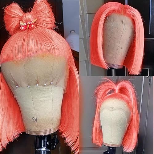 Miniatura 1 de Peluca de cabello humano lacio rosa transparente HD de 13 x 4 pulgadas, peluca de encaje frontal sin pegamento, peluca de cabello virgen 100%