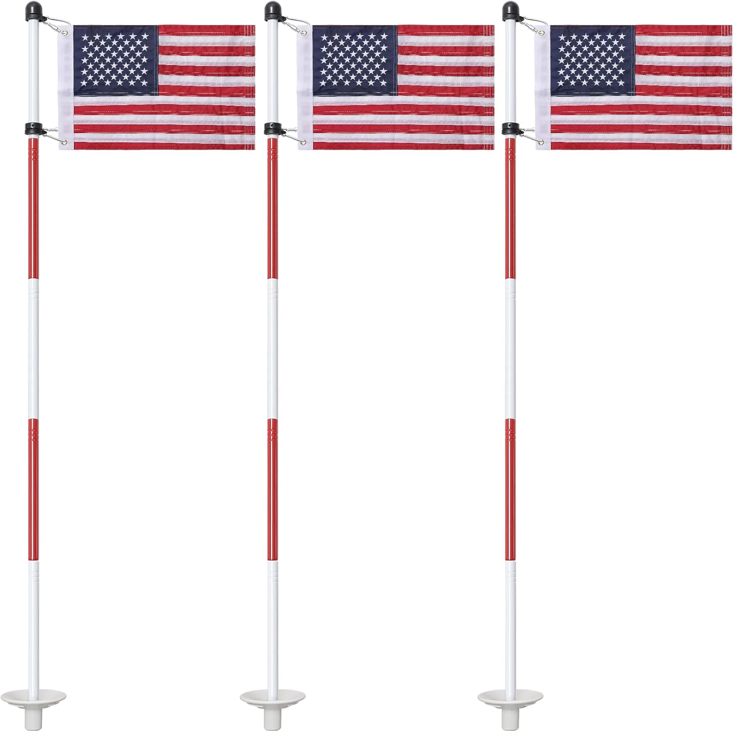 Golf Flagstick 6ft, Double-Side American Flag for Putting Green, Portable 5-Section Design for Backyard Practice, Golf Pin USA Flag for Driving Range, 3 Pack