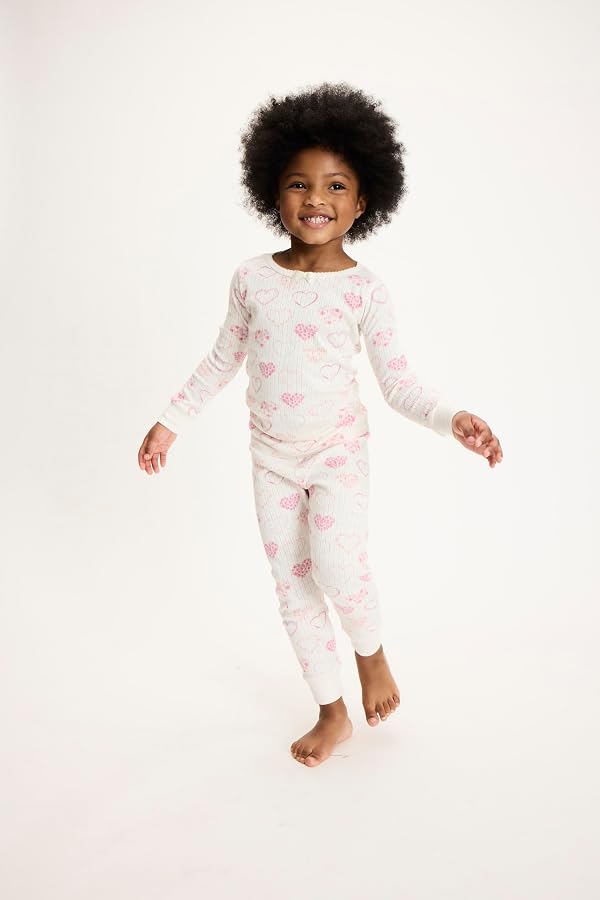Gymboree,Girls,and Toddler 100% Cotton Henley Long Sleeve Top and Pants,Gymmies Pajama Set,Ivory Hearts,7 by Gymboree - Image 2