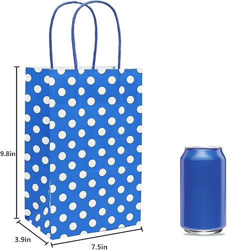 Miniatura 2 de AZOWA Bolsas de regalo medianas con diseño de lunares, bolsas de papel kraft con asas para fiestas de cumpleaños, baby shower y bodas (9.8 x 7.5 x