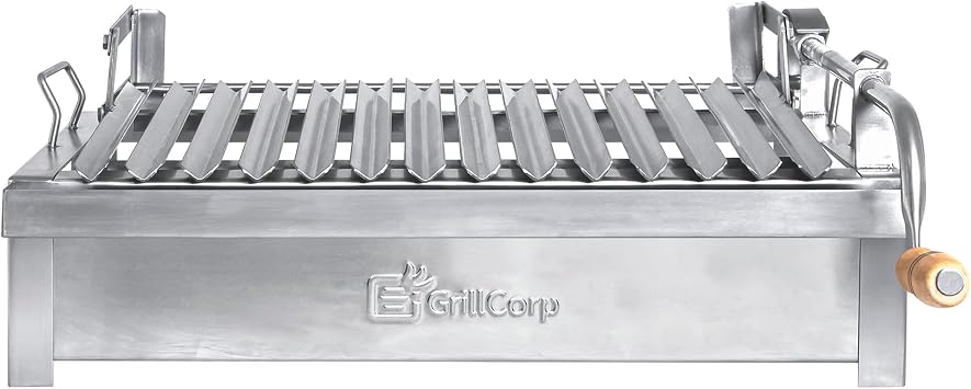 Medium Argentine Grill Portable & Built-in 100% Stainless Steel BBQ with Lifting System & Drip Pan Fits Medium Grillcorp Roasting Box Outdoor Cooking & Camping Accessory