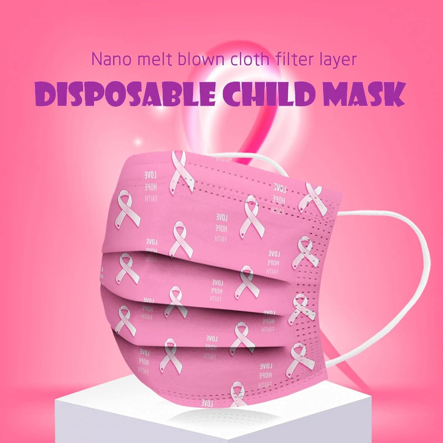 【50 Pack】 Breast Cancer Awareness Disposable Face Masks, Pink Ribbon Masks for Women Adults 3 Ply Face Protection - Image 5