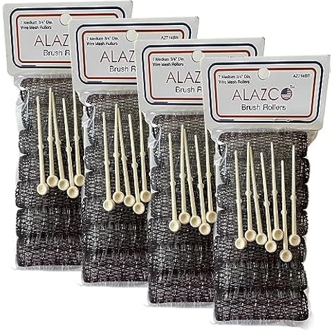 ALAZCO 28 pc Vintage Style Hair Roller Medium BRUSH ROLLERS & PINS Mesh Hair Curlers With Bristles 2.5"x 3/4", with Flexible Locking Pins Cover