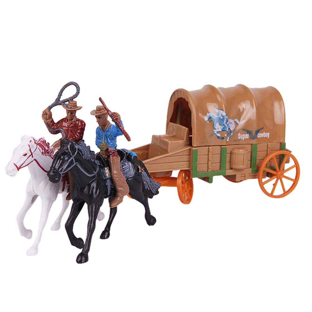 Western Carriage Model Set Horse West Character Figure Carriage Adornment Collection Toy for Kids Home Office Decor