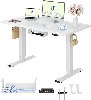 FLEXISPOT Höhenverstellbarer Schreibtisch mit 2 Motoren & 25MM einteiliger Tischplatte,ergonomischer Bürotisch - 120 x 60 cm Weiß, weißes Gestell