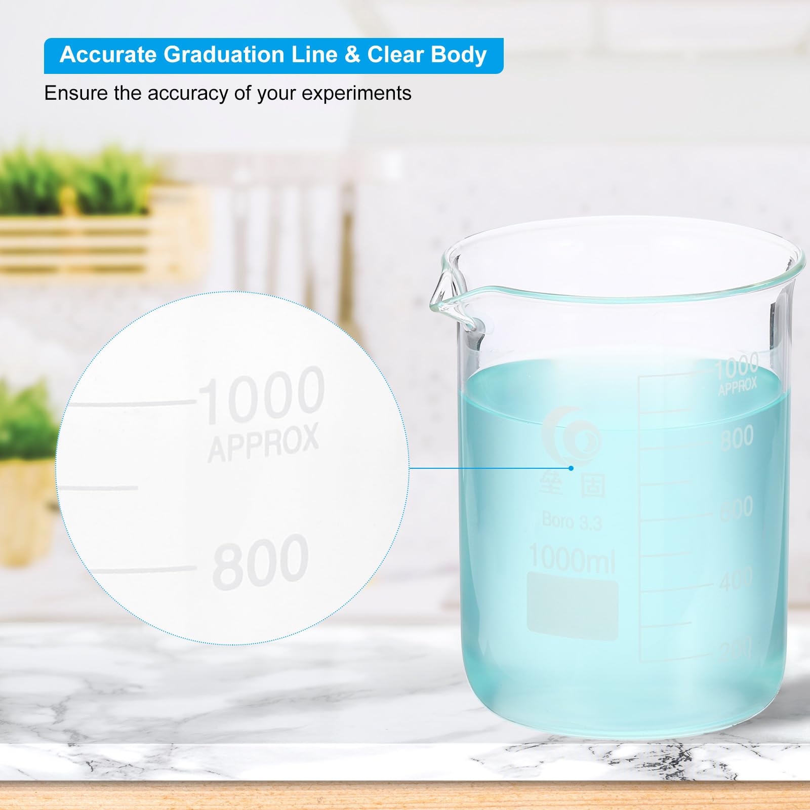 PATIKIL 1000ml Bicchiere Basso In Vetro, 4Pcs 3.3 Bicchieri In Vetro Borosilicato Graduati Con Beccuccio Per Esperimenti Di Laboratorio, Cucina E Cottura, Trasparente