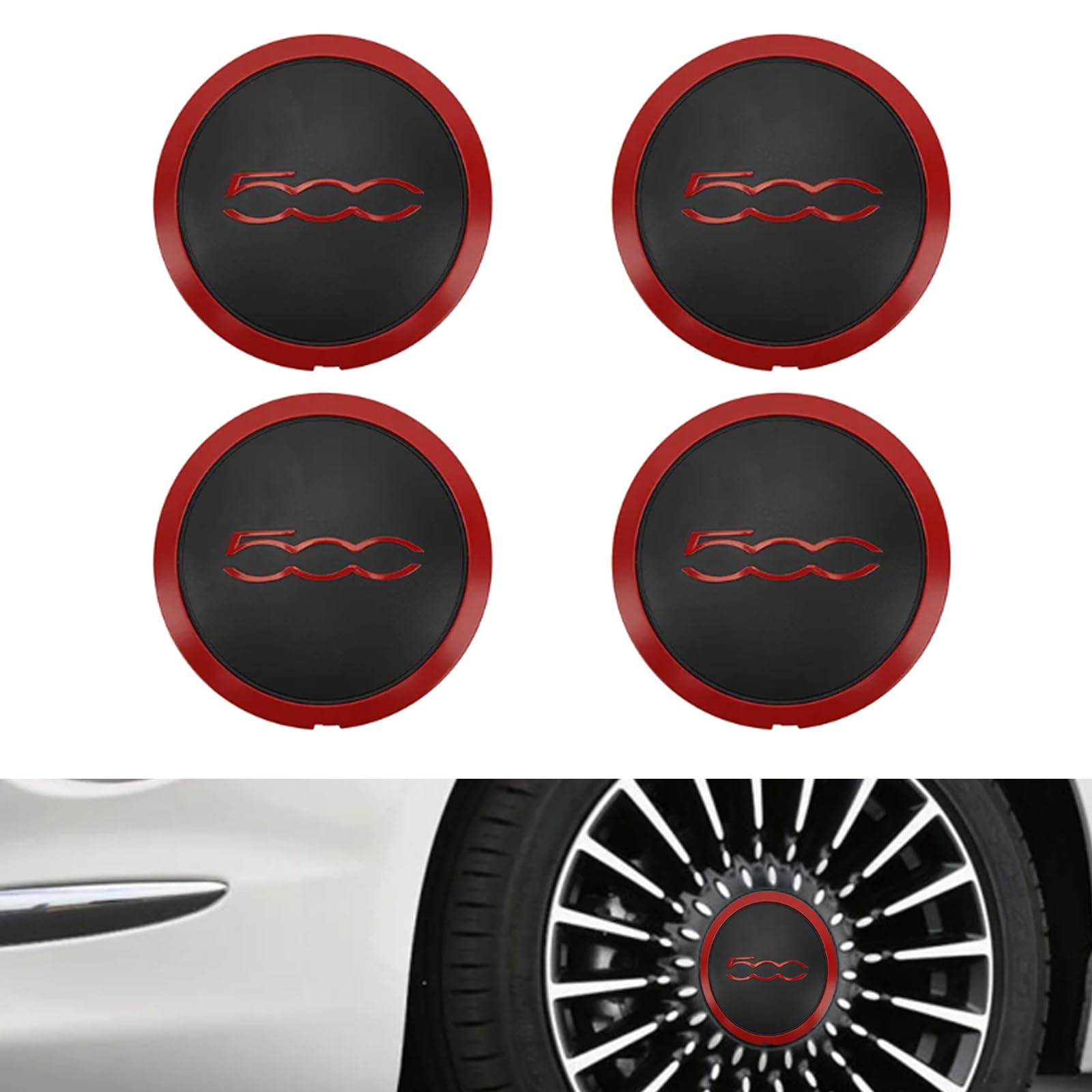 Pack 4 Enjoliveurs Roue Fiat 500 - Bord Chromé Remplacement 51884863 Compatible 68078419ac/21ac