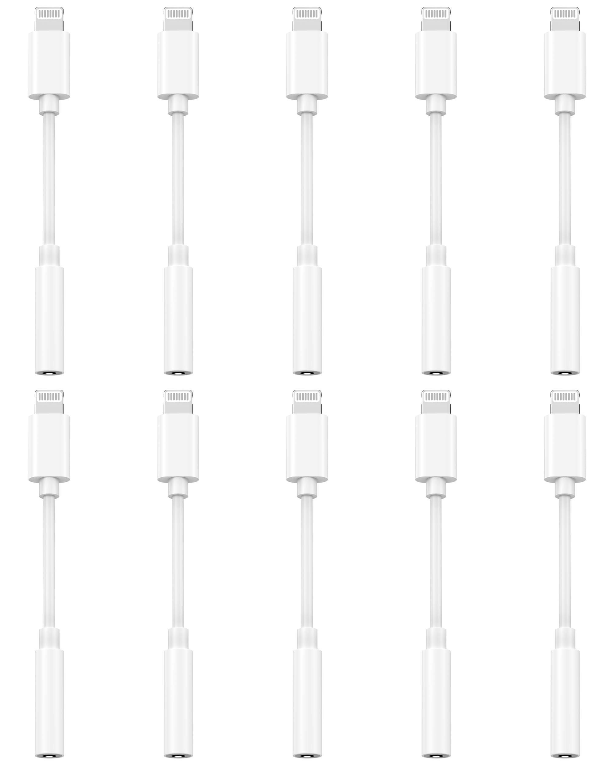 [Apple MFi Certified] 10 Pack Lightning to 3.5 mm Headphone Jack Adapter, iPhone Aux Adapter Converter Dongle Audio Cable Compatible with iPhone 14 13 12 11 X XS 8 7